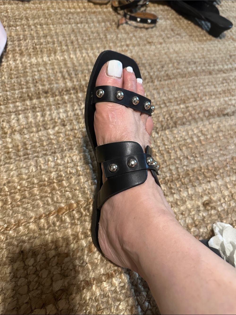 Marc Fisher Black Studded Double-Strap Slide Sandals